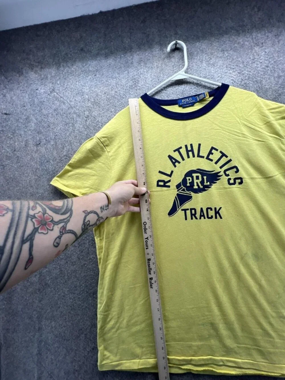 Polo Ralph Lauren Shirt Men XL Yellow RL Athletics Track Ringer Crewneck Tee